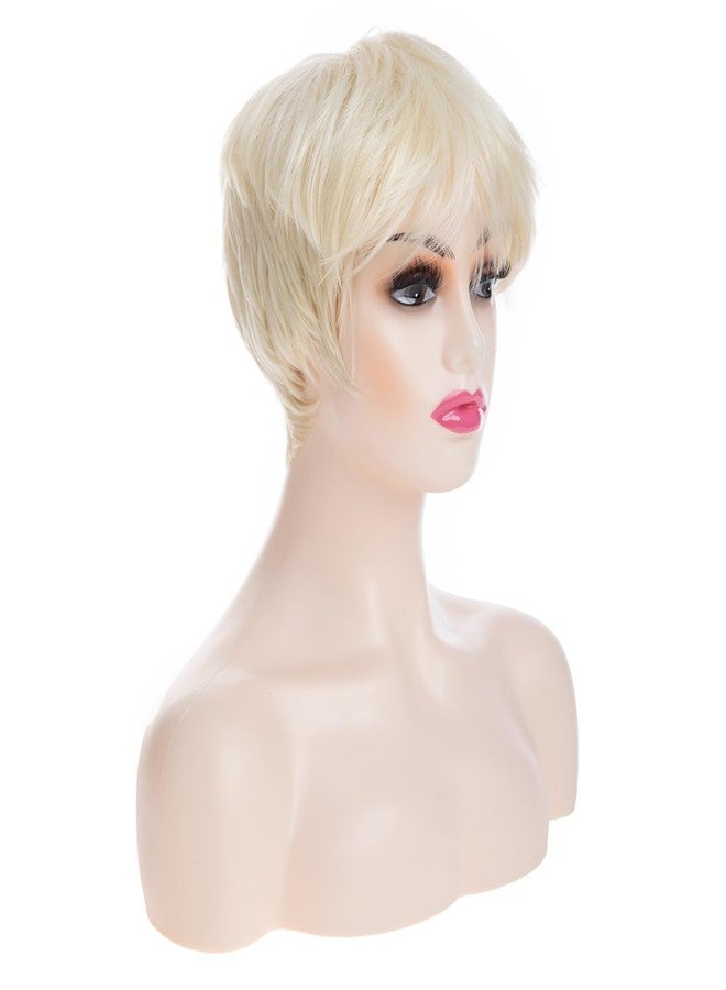 Wiwige Short Blonde Wig for Women Short Pixie Cut Platinum Blonde Hair Wig with Bangs Costume Halloween Cosplay Party Synthetic Wig - Image 2